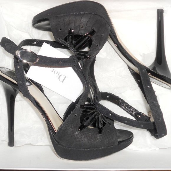 Christian Dior Python Snake Cutout Flower Sandals Heels Shoes - Picture 1 of 11